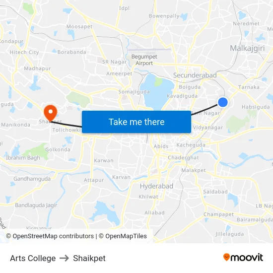 Arts College to Shaikpet map