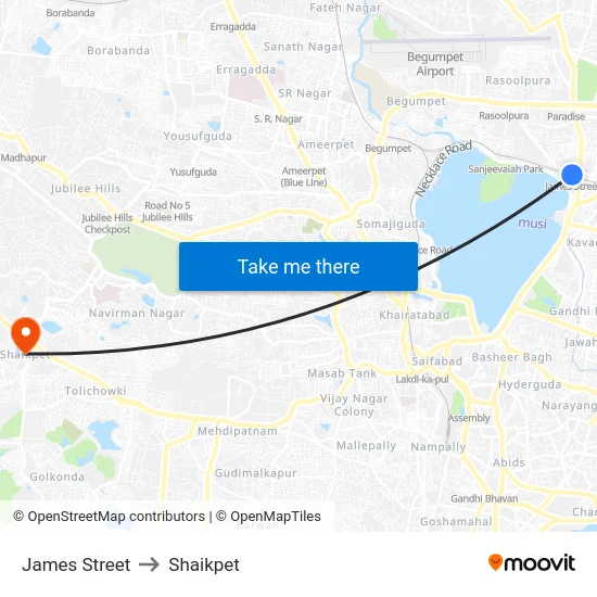 James Street to Shaikpet map