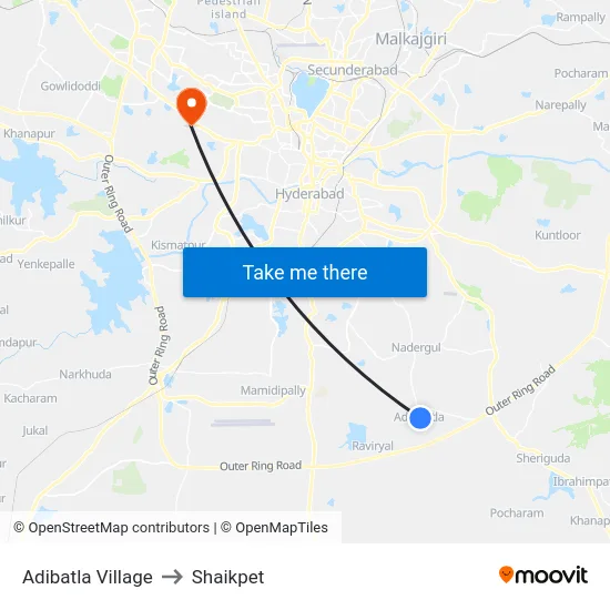 Adibatla Village to Shaikpet map