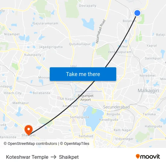 Koteshwar Temple to Shaikpet map
