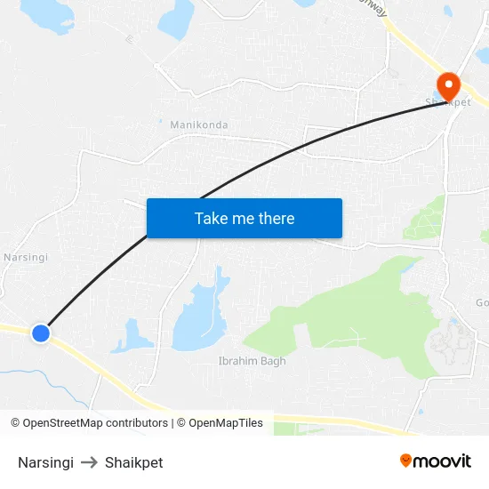 Narsingi to Shaikpet map