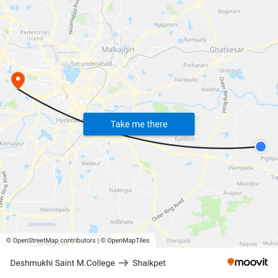 Deshmukhi Saint M.College to Shaikpet map