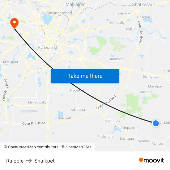 Raipole to Shaikpet map