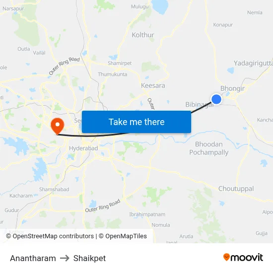 Anantharam to Shaikpet map