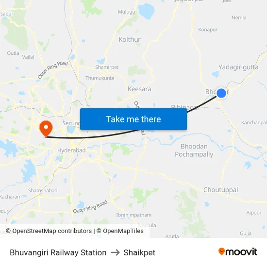 Bhuvangiri Railway Station to Shaikpet map