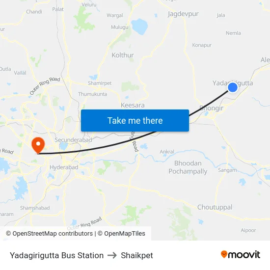 Yadagirigutta Bus Station to Shaikpet map