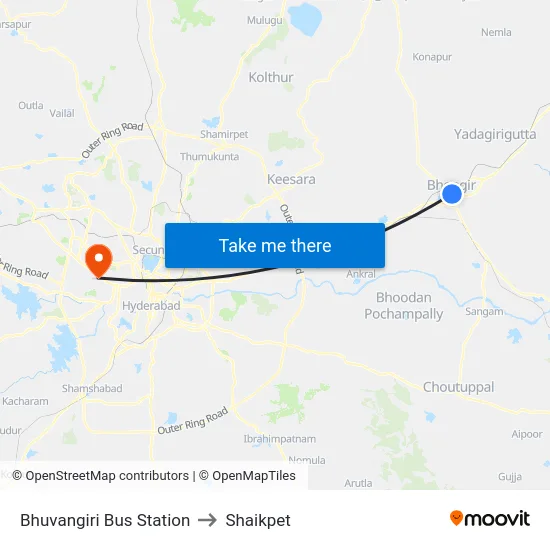 Bhuvangiri Bus Station to Shaikpet map