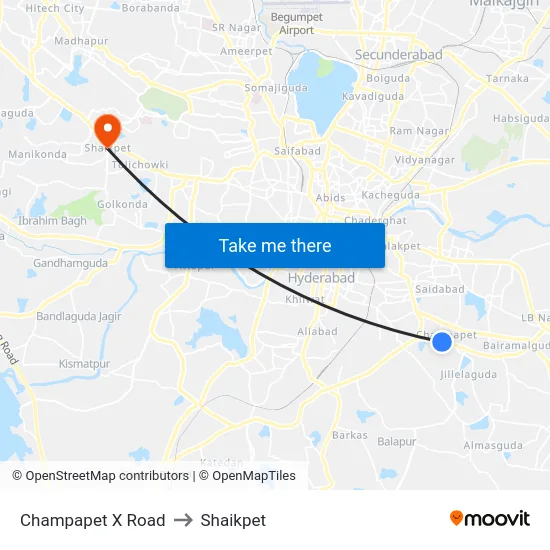Champapet X Road to Shaikpet map