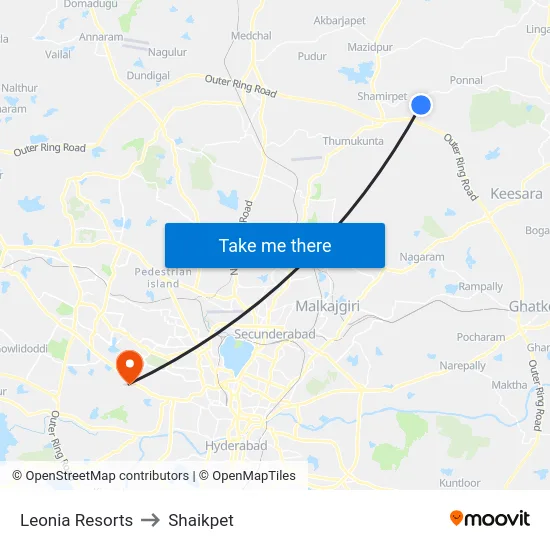 Leonia Resorts to Shaikpet map