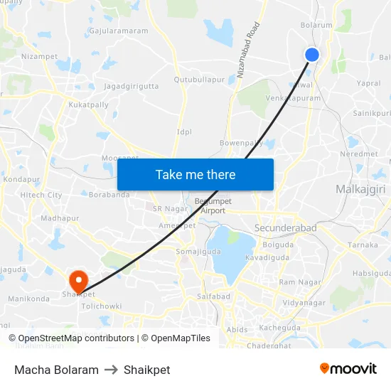 Macha Bolaram to Shaikpet map