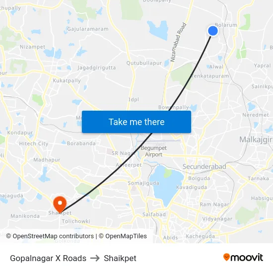 Gopalnagar X Roads to Shaikpet map