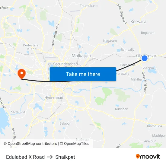 Edulabad X Road to Shaikpet map