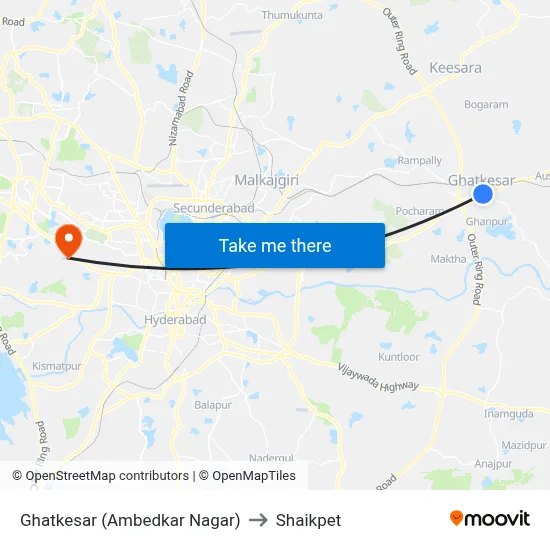 Ghatkesar (Ambedkar Nagar) to Shaikpet map