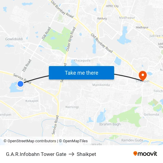 G.A.R.Infobahn Tower Gate to Shaikpet map