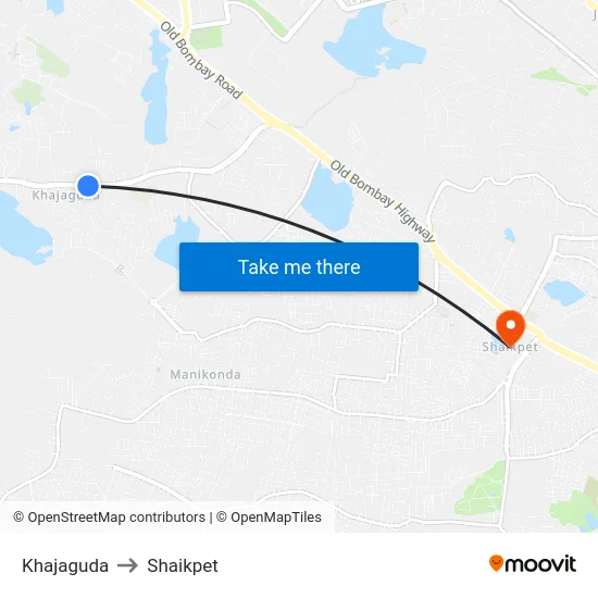 Khajaguda to Shaikpet map