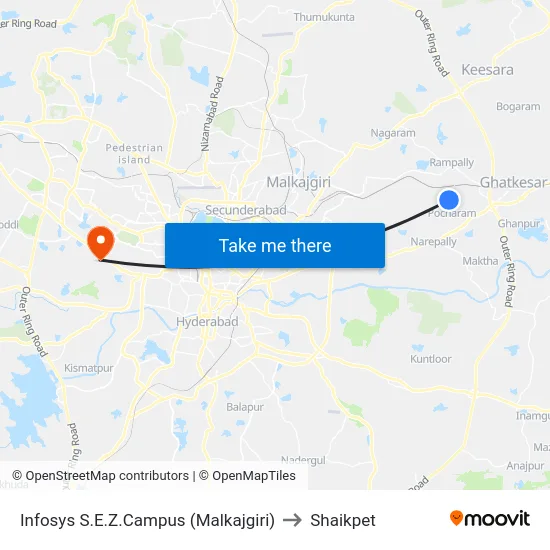 Infosys S.E.Z.Campus (Malkajgiri) to Shaikpet map