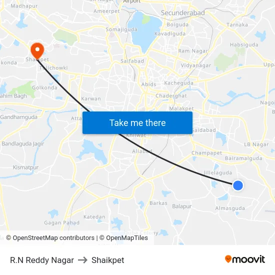 R.N Reddy Nagar to Shaikpet map