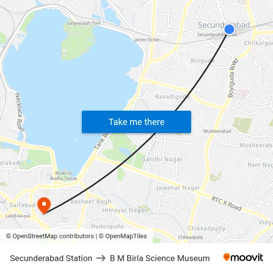 Secunderabad Station to B M Birla Science Museum map