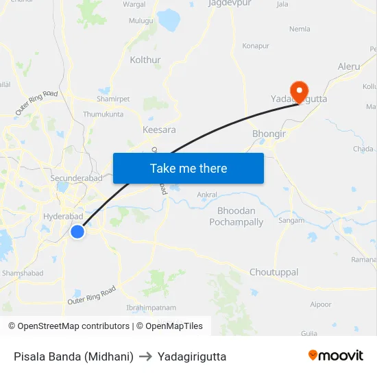 Pisala Banda (Midhani) to Yadagirigutta map