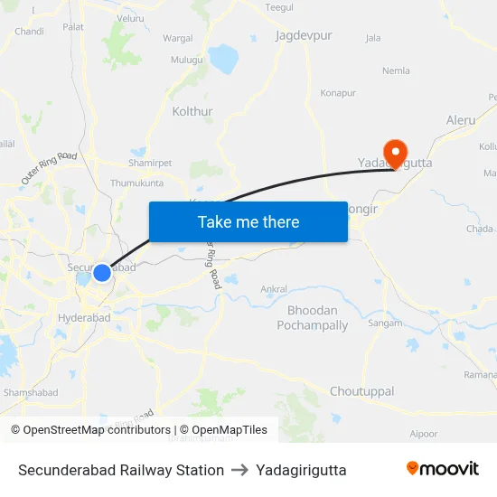 Secunderabad Railway Station to Yadagirigutta map