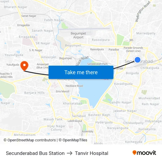 Secunderabad Bus Station to Tanvir Hospital map