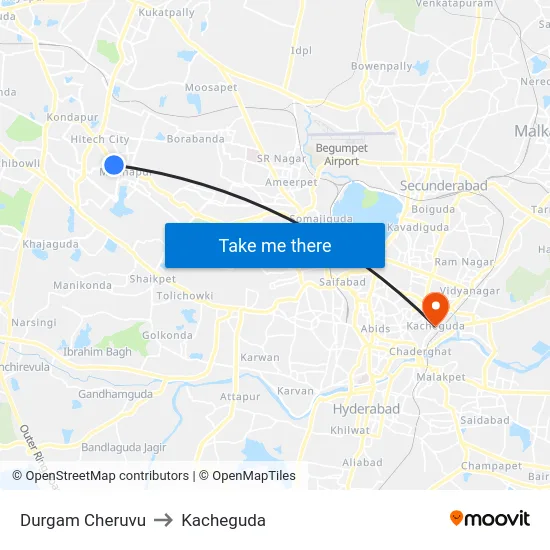 Durgam Cheruvu to Kacheguda map