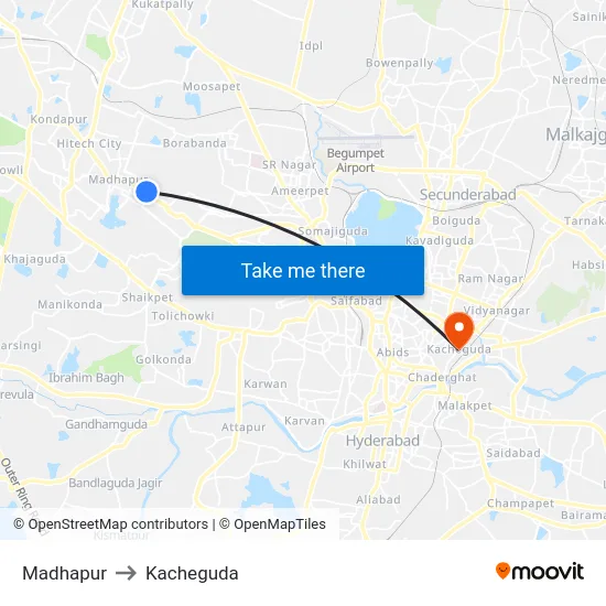 Madhapur to Kacheguda map