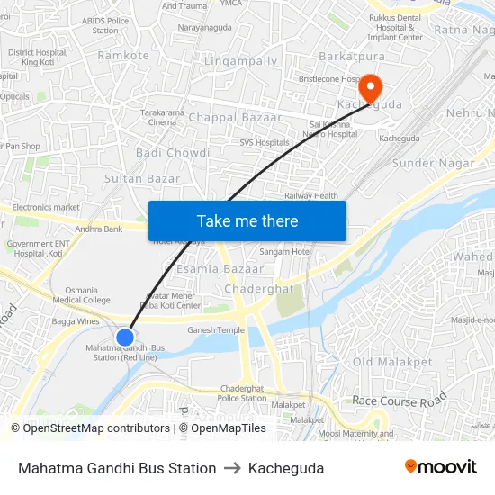 Mahatma Gandhi Bus Station to Kacheguda map
