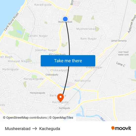 Musheerabad to Kacheguda map
