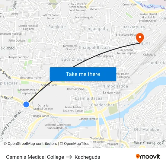 Osmania Medical College to Kacheguda map