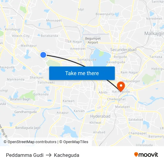 Peddamma Gudi to Kacheguda map