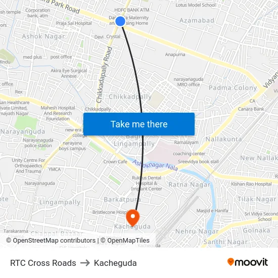 RTC Cross Roads to Kacheguda map