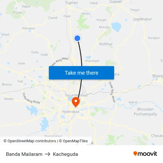 Banda Mailaram to Kacheguda map