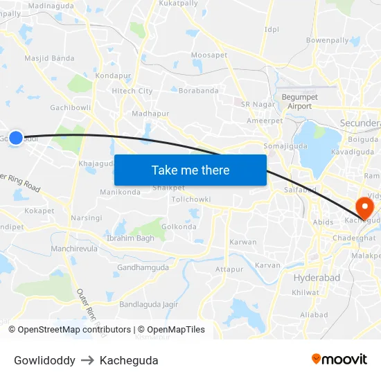 Gowlidoddy to Kacheguda map