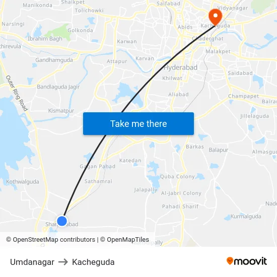 Umdanagar to Kacheguda map