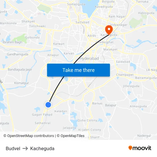 Budvel to Kacheguda map