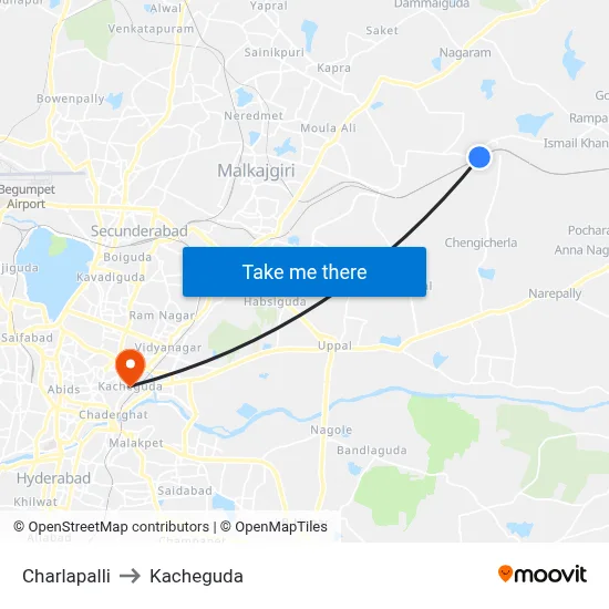 Charlapalli to Kacheguda map