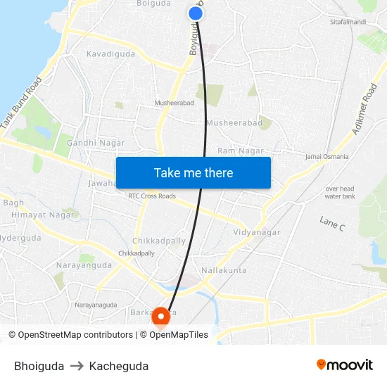Bhoiguda to Kacheguda map
