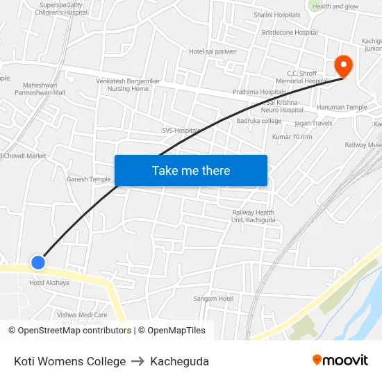Koti Womens College to Kacheguda map