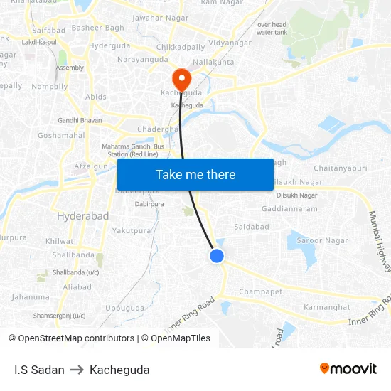 I.S Sadan to Kacheguda map