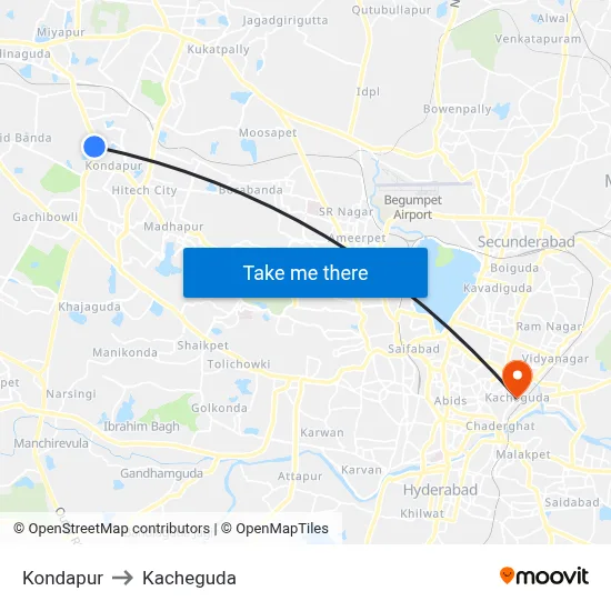 Kondapur to Kacheguda map