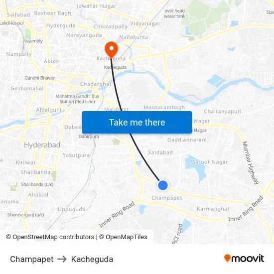 Champapet to Kacheguda map