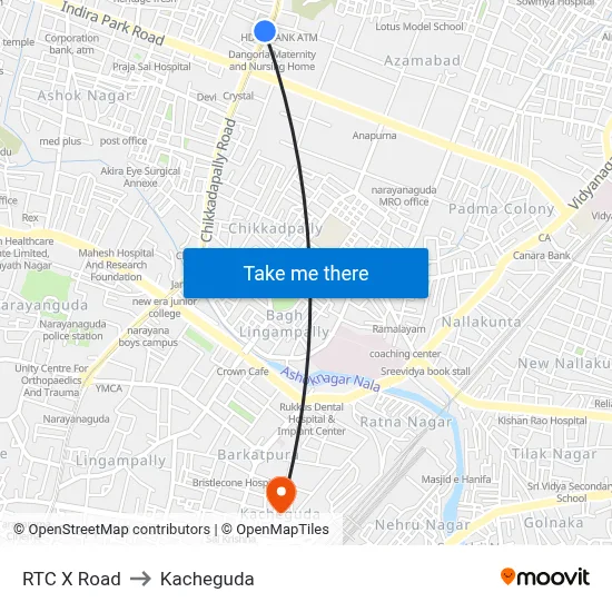 RTC X Road to Kacheguda map