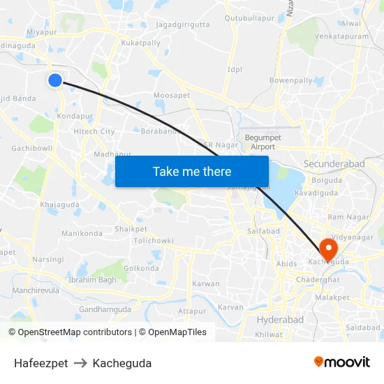 Hafeezpet to Kacheguda map