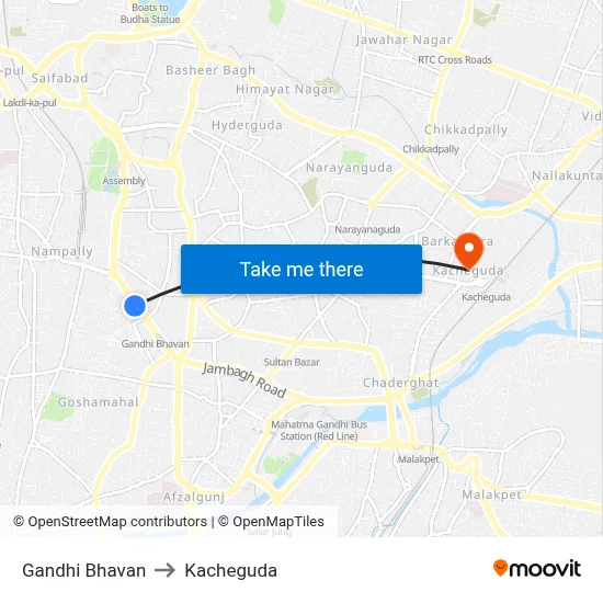 Gandhi Bhavan to Kacheguda map