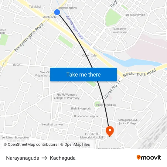 Narayanaguda to Kacheguda map