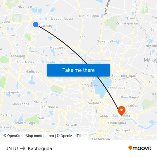 JNTU to Kacheguda map