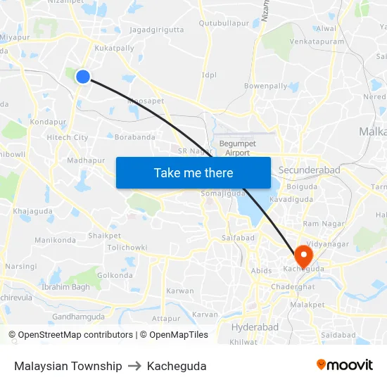 Malaysian Township to Kacheguda map