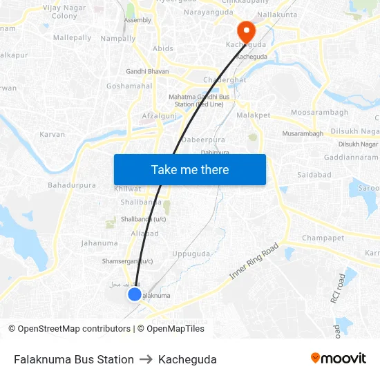 Falaknuma Bus Station to Kacheguda map