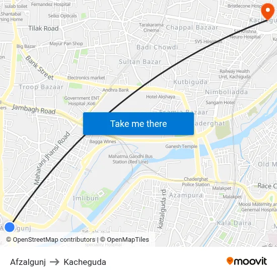 Afzalgunj to Kacheguda map